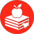 Круглая иконка с яблоком на книгах
